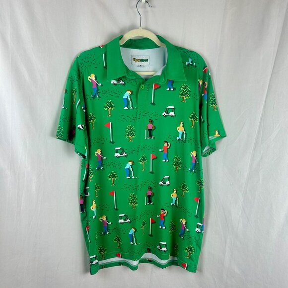 Tipsy Elves 8 Bit Birdie Performance Golf Polo Shirt Men Large Green Video Games - Picture 5 of 9
